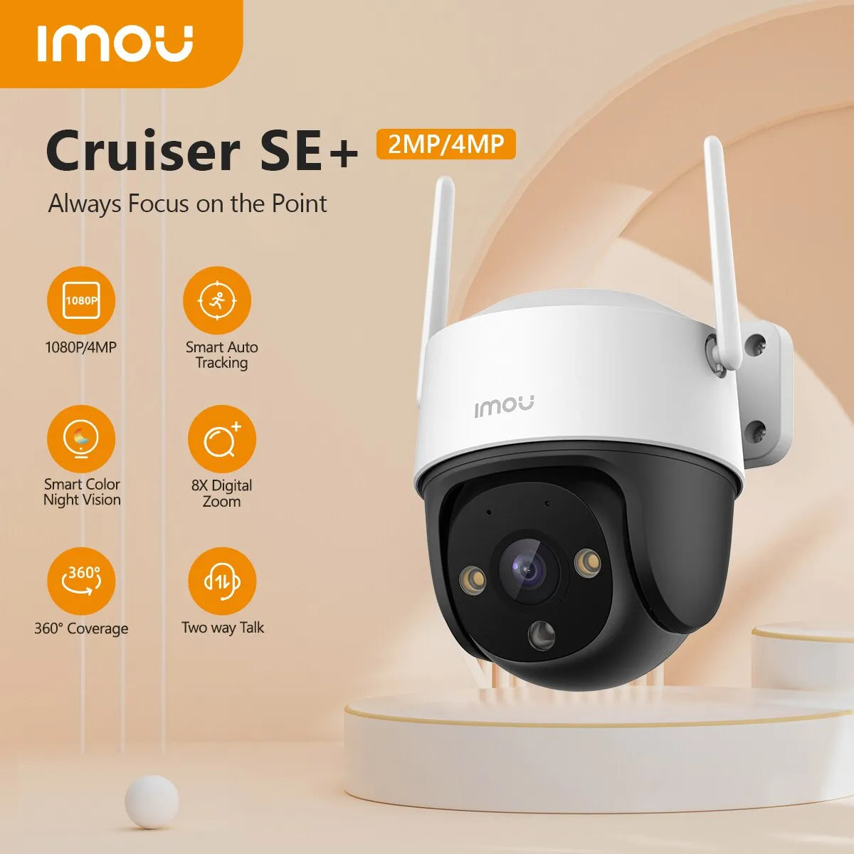 Professional rewrite:
```Outdoor Wi-Fi Camera with Night Vision, AI Human Detection, and Weatherproof IP66 Rating - Cruiser SE+ 1080P/4MP with 8X Digital Zoom```